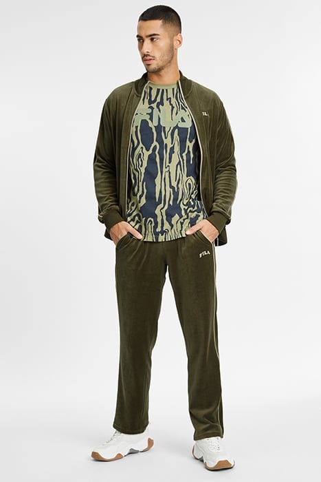TEGAL VELVET TRACK PANTS OLIVE NIGHT 1
