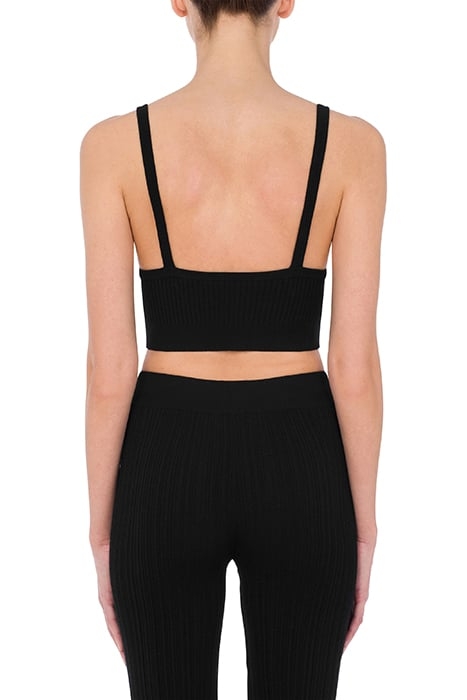 BIKER BUCKLES STRETCH KNIT CROP TOP BLACK 2