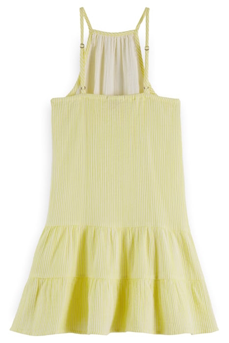 GIRLS CRINKLE COTTON A-LINE DRESS YELLOW WHITE STRIPE 4