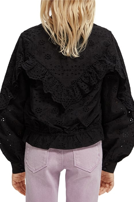 GIRLS BRODERIE ANGLAISE JACKET BLACK 2