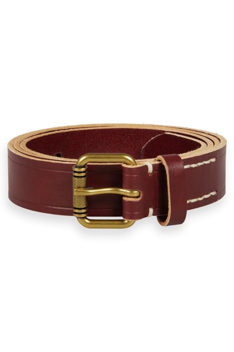 LEATHER BELT WITH RAW EDGE GARNET 1