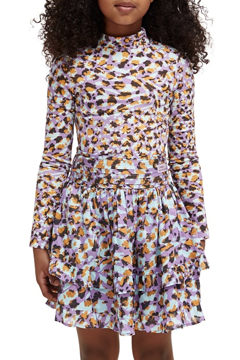 GIRLS ALL-OVER PRINTED HIGH-NECK FITTED T-SHIRT FLORAL LEOPA 1