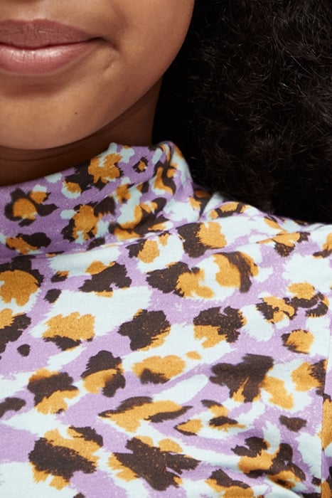 GIRLS ALL-OVER PRINTED HIGH-NECK FITTED T-SHIRT FLORAL LEOPA 6