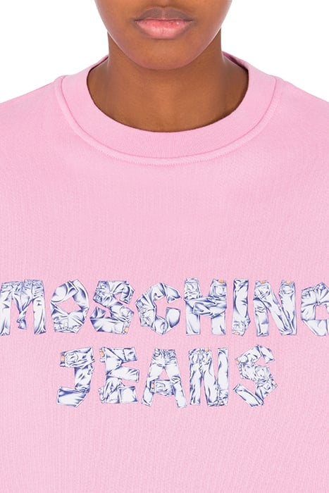 DENIM LOGO PRINT COTTON SWEATSHIRT PINK 4