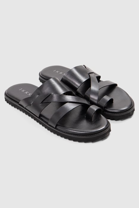 BLACK LEATHER MULES WITH FANCY STRAPS 2