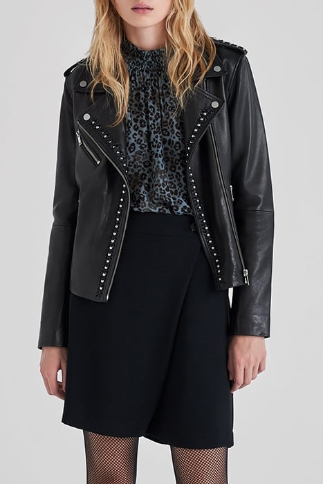 BLACK WOVEN LEATHER BIKER-STYLE JACKET WITH BEADS 1