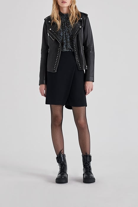 BLACK WOVEN LEATHER BIKER-STYLE JACKET WITH BEADS 3