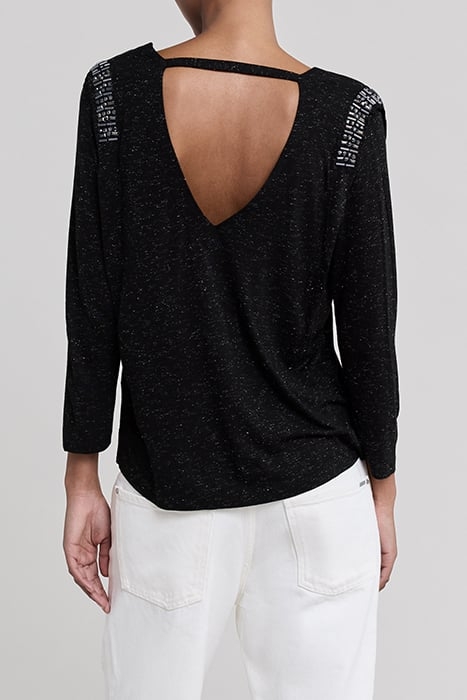 BLACK V NECK VISCOSE T-SHIRT WITH RHINESTONES 2