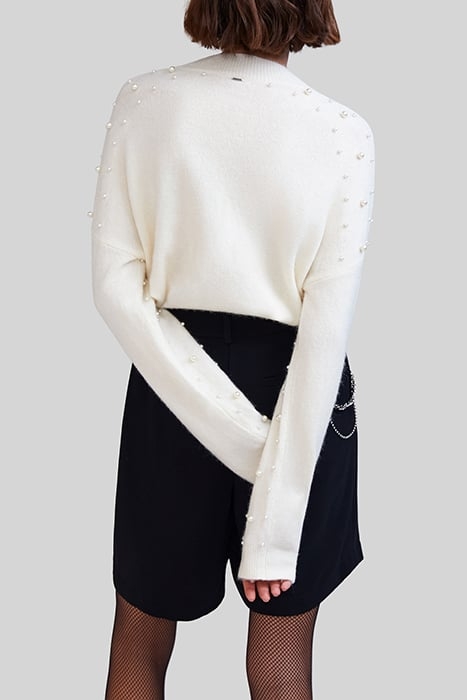 ECRU KNIT SWEATER WITH EMBROIDERED PEARLY BEADS 2