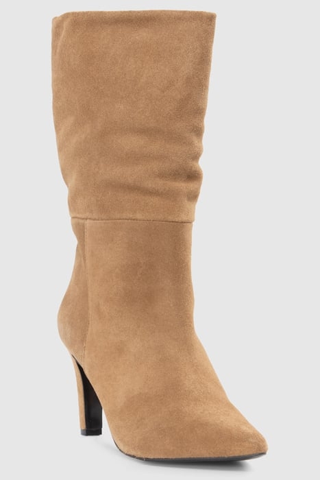 SAND SUEDE HEELED BOOTS WITH FOLDED DOWN TOP 1