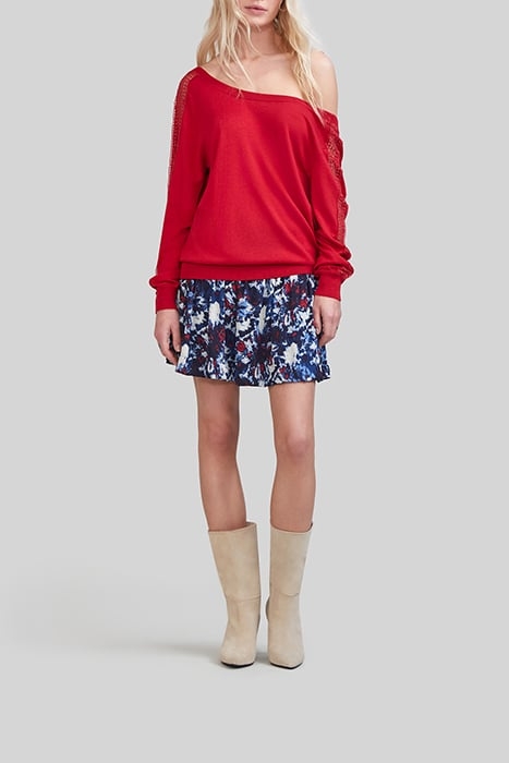 RED KNIT CARDIGAN WITH GUIPURE LACE SLEEVES 3