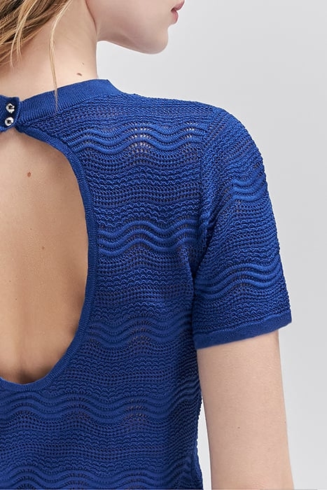 COBALT DECORATIVE OPENWORK KNIT BACKLESS T-SHIRT 6