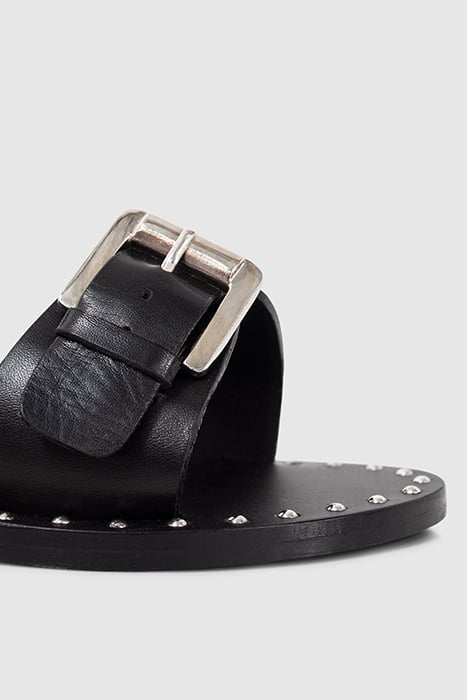 BLACK LEATHER SANDALS, STUDDED WELT, DOUBLE STRAP 6