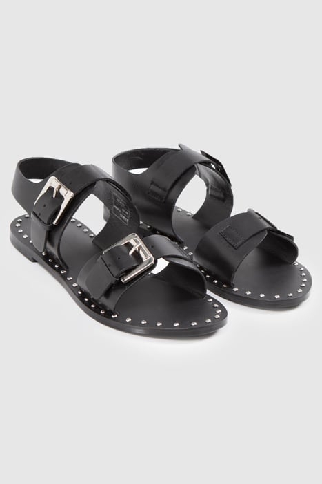 BLACK LEATHER SANDALS, STUDDED WELT, DOUBLE STRAP 3