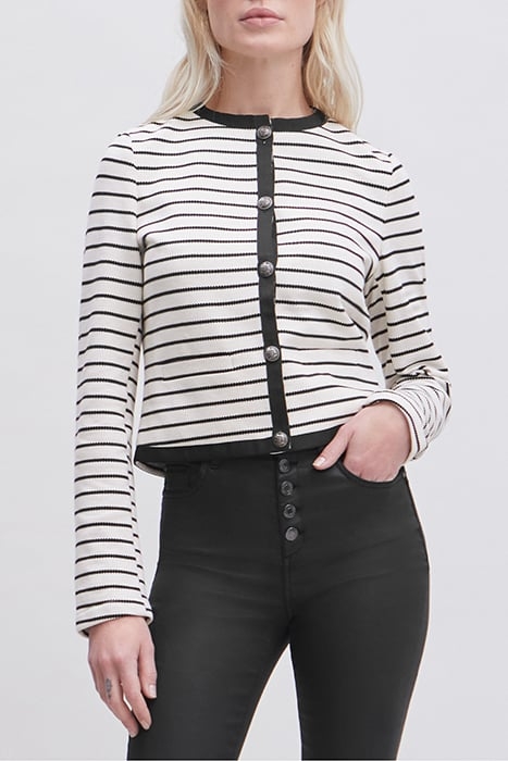 ECRU PIQUE KNIT JACKET WITH BLACK STRIPES 1