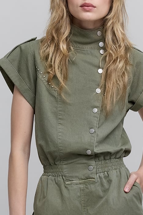 KHAKI DRESS WITH ASYMMETRICAL COLLAR 5