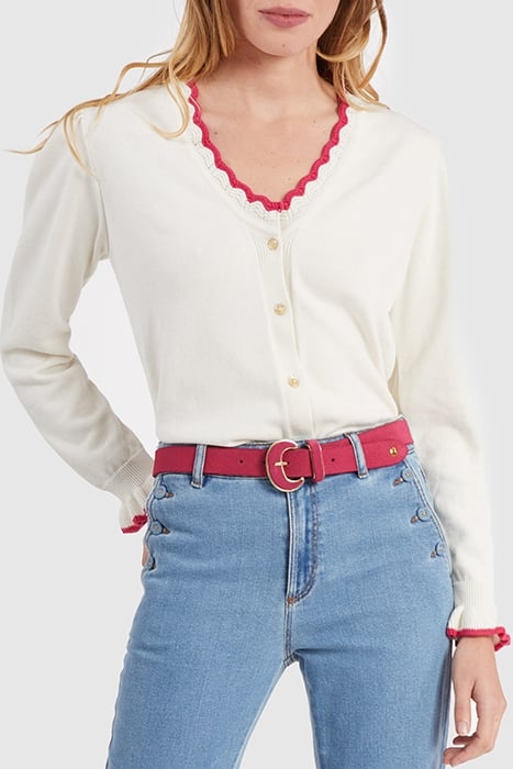 OFF-WHITE KNIT CARDIGAN WITH PINK DETAILS 1