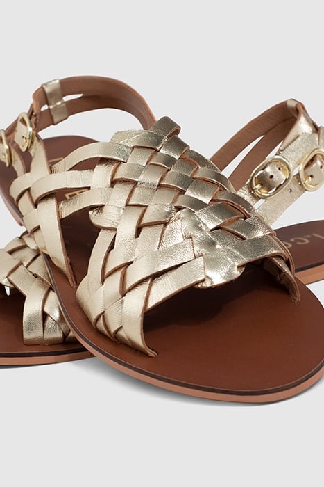 GOLD LEATHER FLAT SANDALS 6