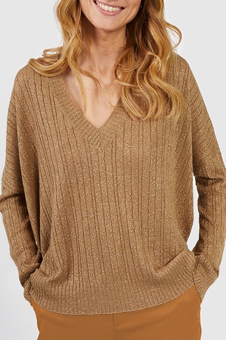 SAND LUREX CABLE KNIT SWEATER 1