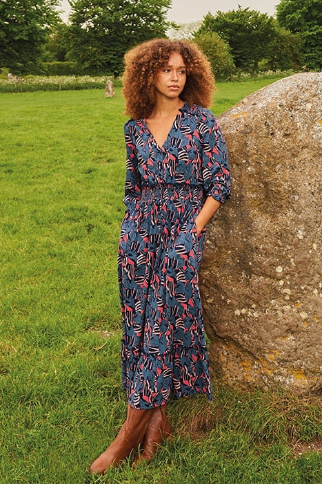 JONIE SHIRRED JERSEY DRESS BLUE PRINT 7