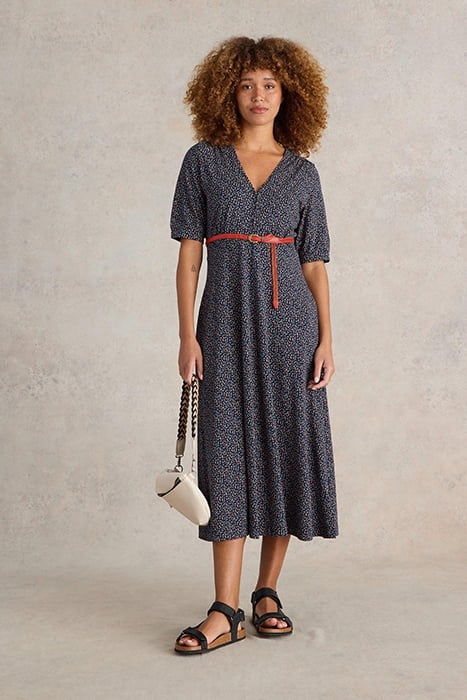 MEGAN JERSEY MIDI DRESS NAVY PRINT 1