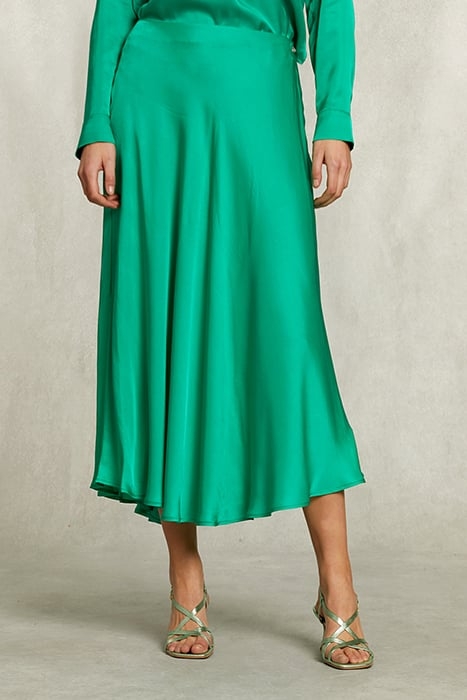 GREEN SATIN FLARED SKIRT GREEN 1