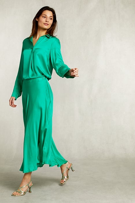 GREEN SATIN FLARED SKIRT GREEN 3