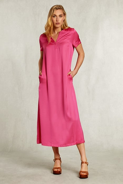 FUCHSIA LONG V-NECK DRESS 1