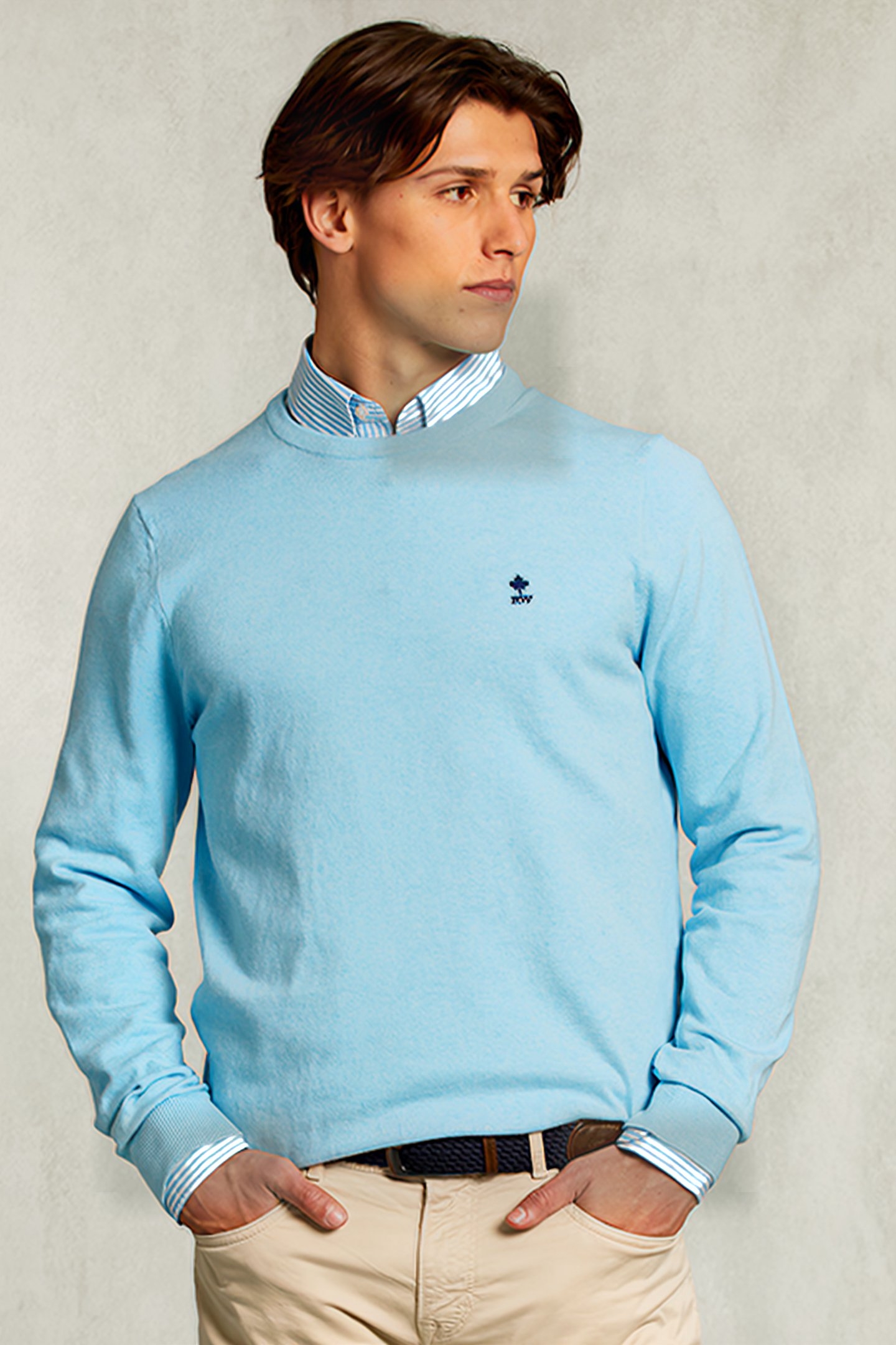 NORMAL FIT BASIC COTTON CREW NECK PULLOVER BORA BORA MIX BLU 1