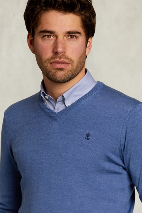 CUSTOM FIT MERINO V-NECK PULLOVER ANON BLUE MIX BLUE 4