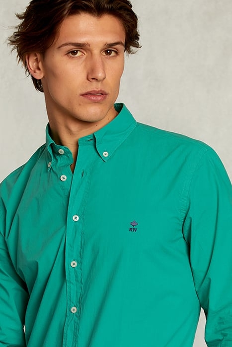 CUSTOM FIT GREEN POPLIN SHIRT 4