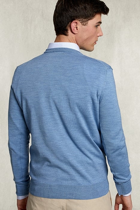 BASIC MERINO V-NECK PULLOVER DARK CHAMBRAY MIX BLUE 2