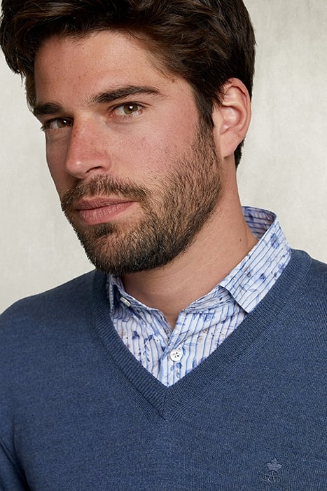 BASIC MERINO V-NECK PULLOVER STEEL MIX BLUE 3