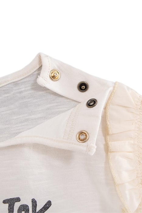 BABY GIRLS’ ECRU ORGANIC COTTON T-SHIRT, GLITTERY SLOGAN 5