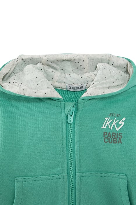 BABY BOYS’ GREEN SWEATSHIRT FABRIC CARDIGAN, GOGGLES HOOD 3