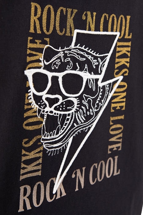 BOYS’ BLACK T-SHIRT, EMBROIDERED TIGER HEAD-GOGGLES IMAGE 5