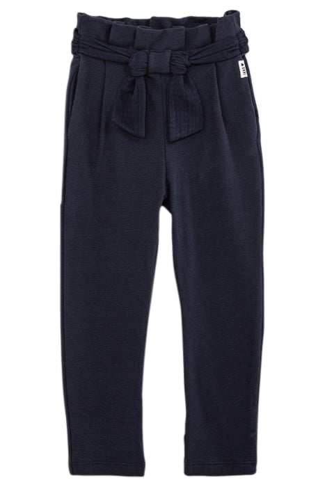 GIRLS' NAVY ORGANIC COTTON KNIT TROUSERS WITH BELT TO TIE 1