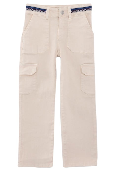 GIRLS' ECRU CARGO JEANS WITH EMBROIDERED BRAID 1
