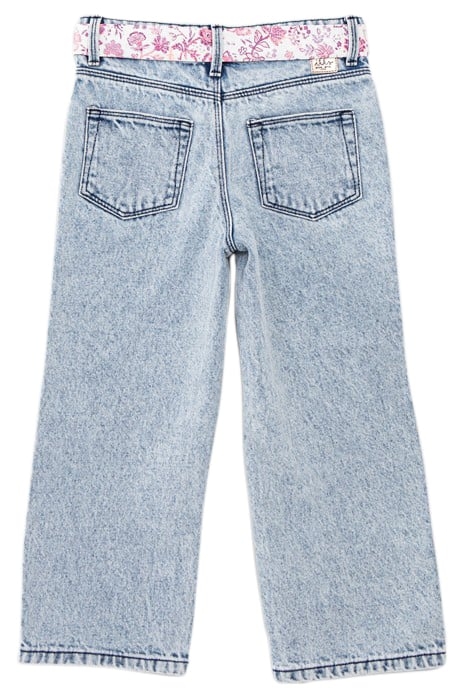 GIRLS' BLUE WIDE LEG JEANS WITH SCARF BELT 2