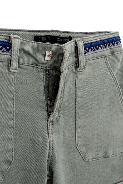 GIRLS' KHAKI CARGO JEANS WITH EMBROIDERED BRAID 4