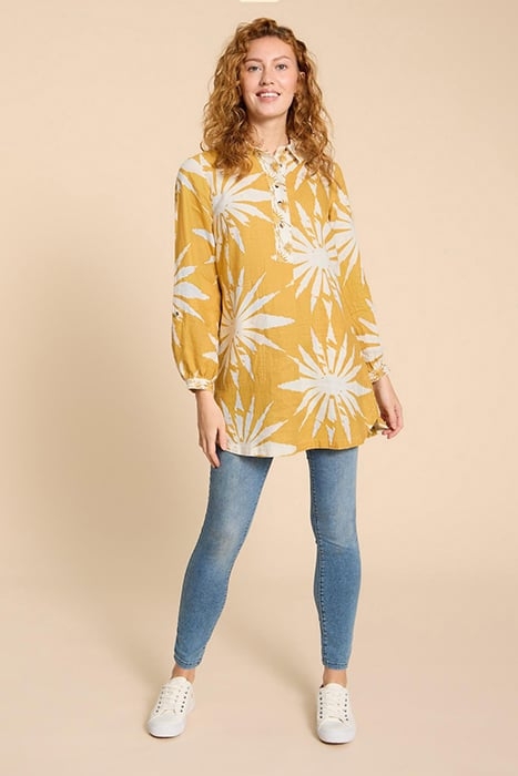 EVELYN LINEN TUNIC CHARTREUSE PRINT 1