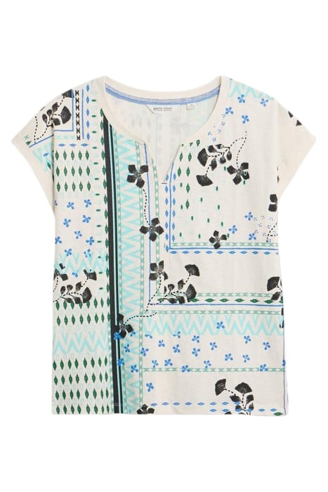 NELLY NOTCH NECK TEE WHITE PRINT 2