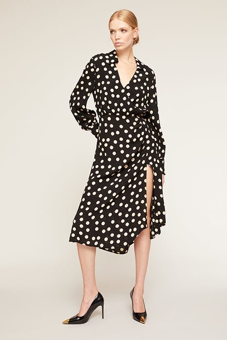 SATIN POLKA DOT MIDI DRESS BLACK 1