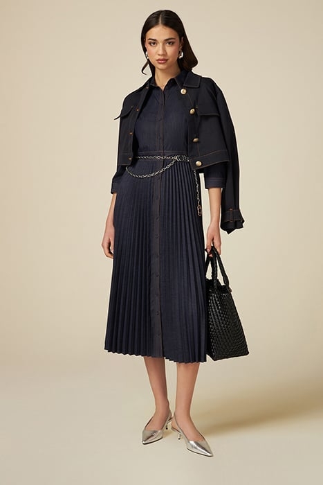 DENIM DRESS WITH PLEATED SKIRT BLUE 4