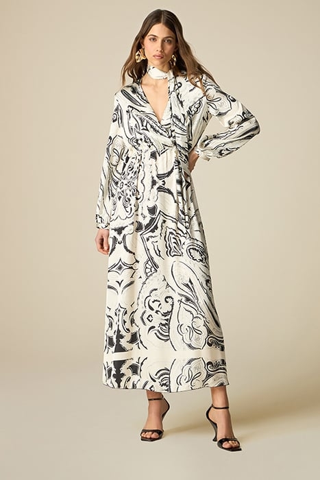 LONG PATTERNED SATIN DRESS WHITE 4
