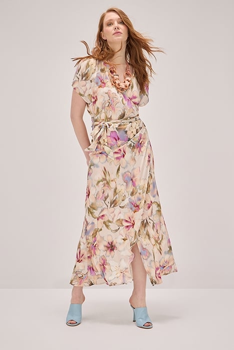 LONG FLORAL PRINT DRESS NATURAL 1