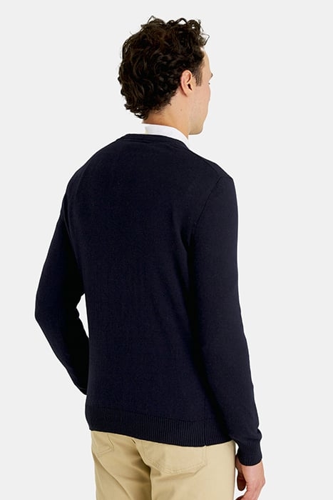 COTTON MERINO V NECK JUMPER DARK NAVY 2
