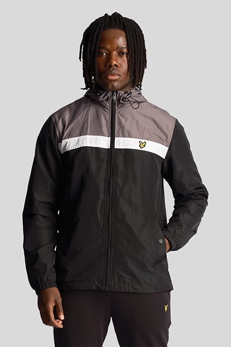 COLOUR BLOCK ZIP THROUGH HOODED JACKET JET BLACK 1