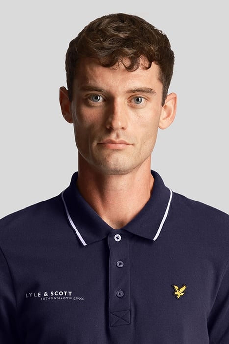CO-ORDINATE PRINT TIPPED POLO SHIRT NAVY/ WHITE 5