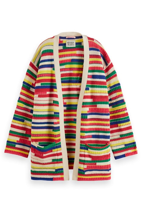 MULTICOLOURED INTARSIA KNITTED CARDIGAN MULTI STRIPE 4